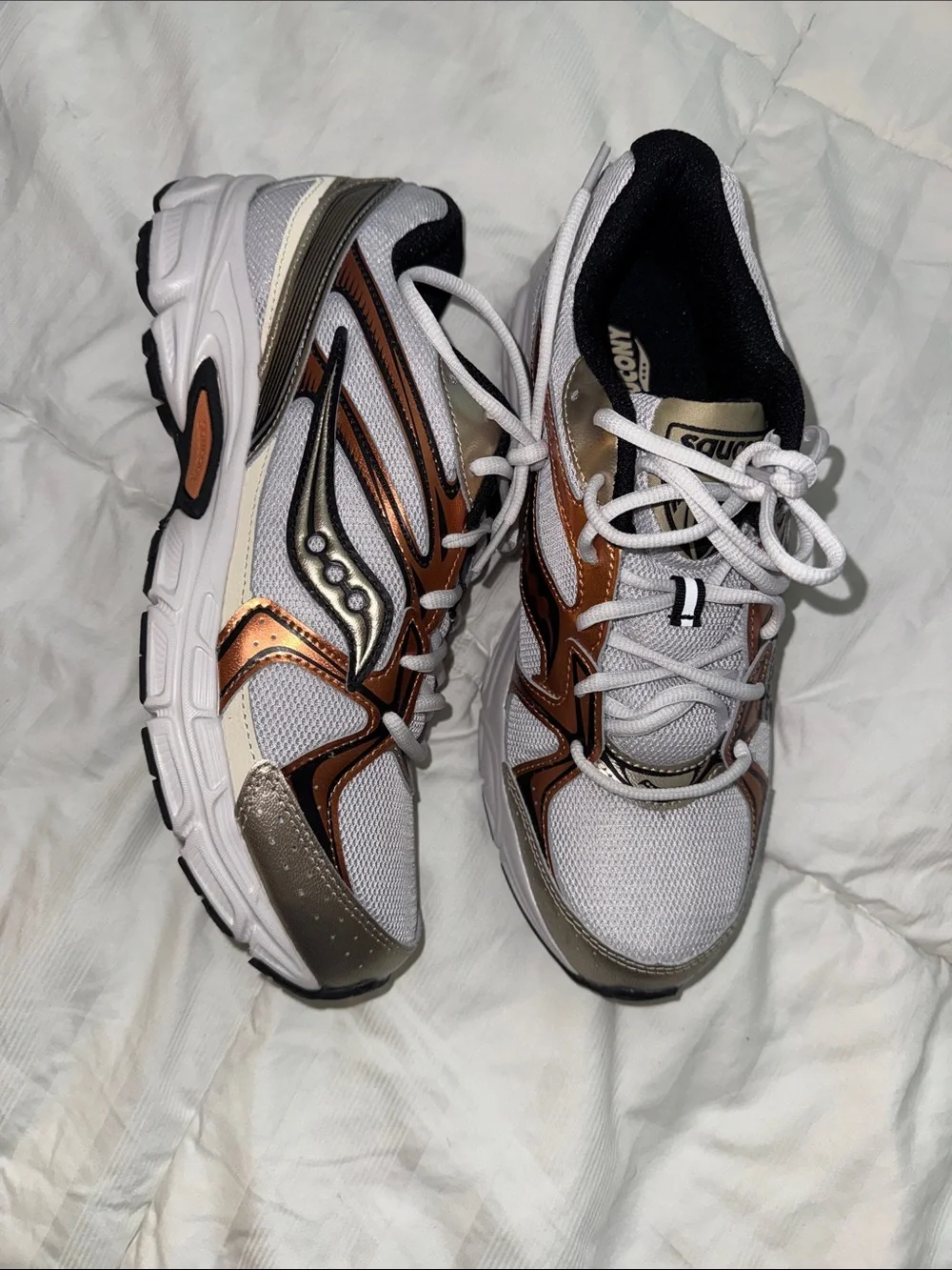 Saucony White Mesh Sneakers with Copper and Silver Accents